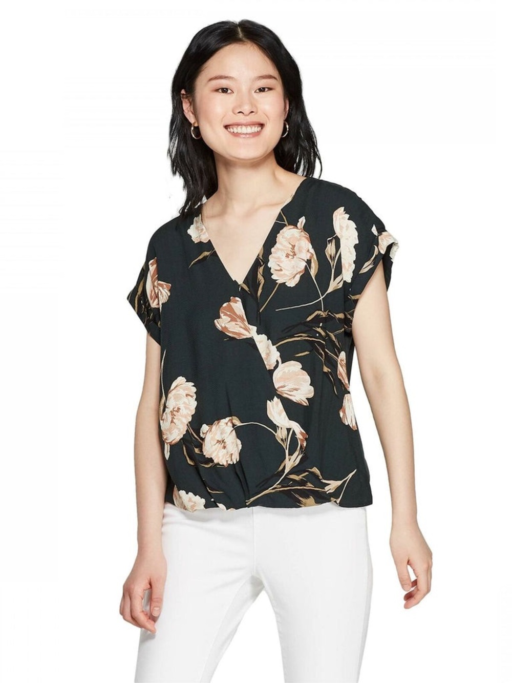 Green Floral Wrap Blouse